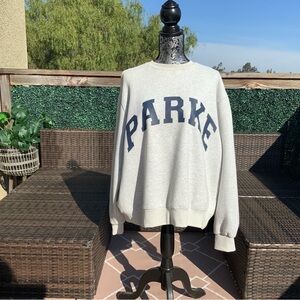 Parke Varsity Crewneck Sweatshirt in Classic Grey with Navy Lettering Size L/XL